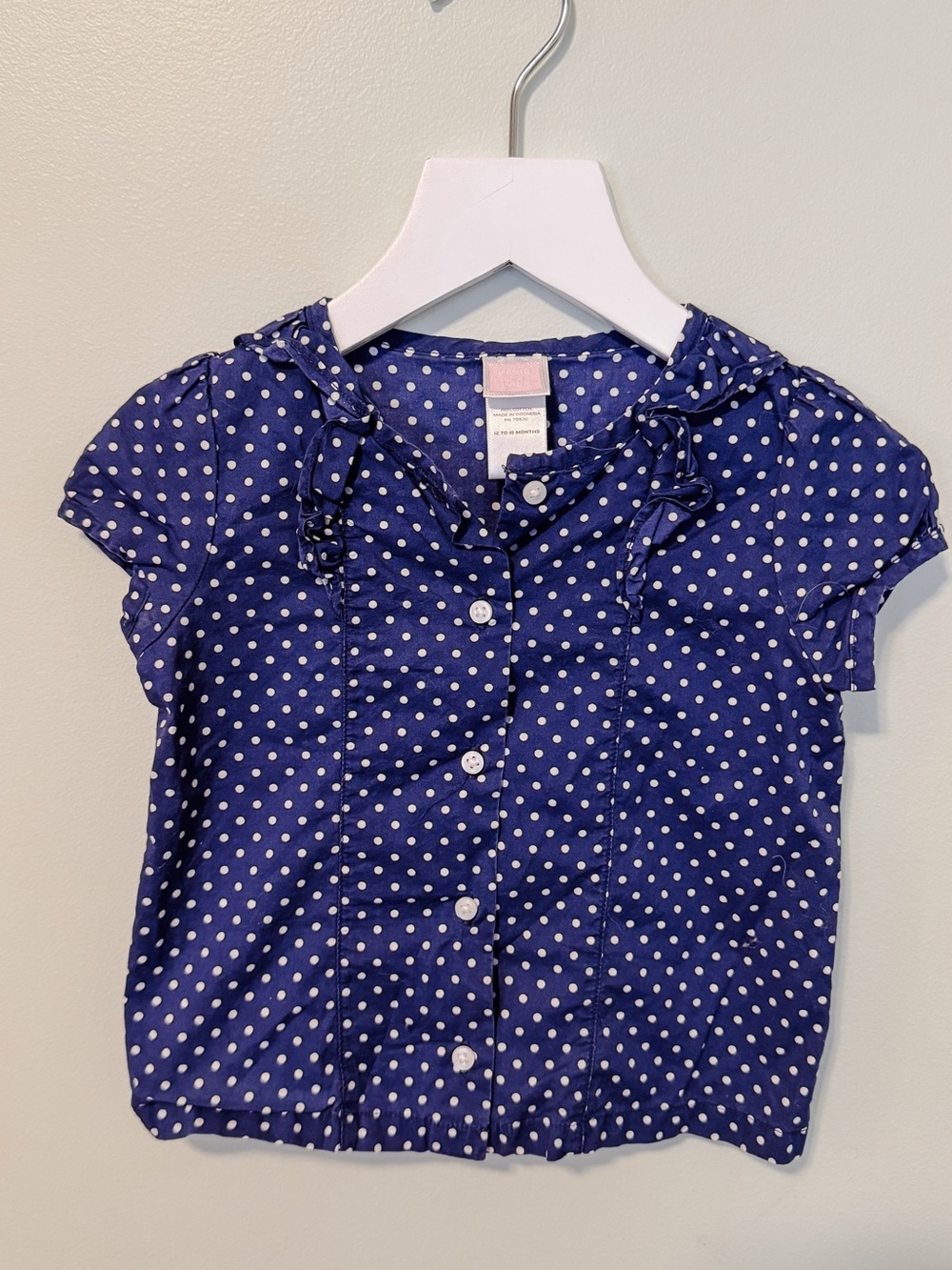 Janie and Jack Navy Blue Polka Dot Short Sleeve Button Top